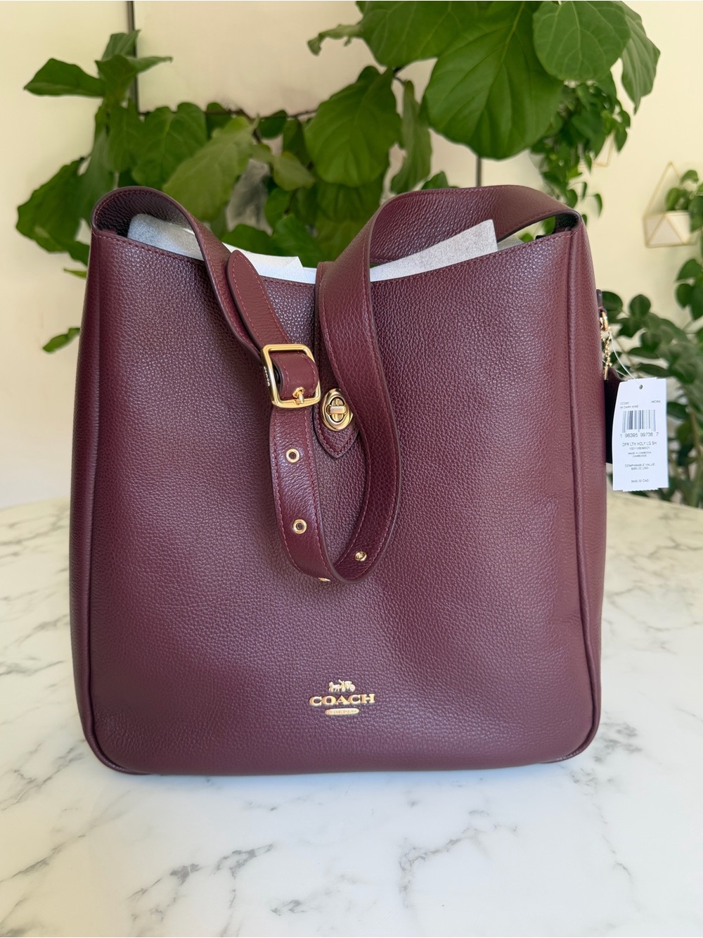 NWT Coach Hadley Large Leather Shoulder Bag in Dark Wine / Gold CCD65